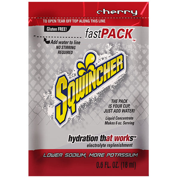 Sqwincher® FastPack® Single Serve, 0.6 oz Packs, 6 oz Yield, Cherry, 4 Boxes/50 Each