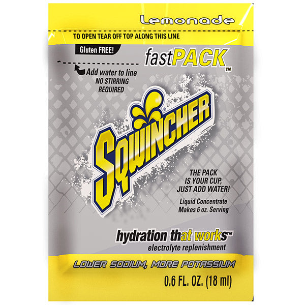 Sqwincher® FastPack® Single Serve, 0.6 oz Packs, 6 oz Yield, Lemonade, 4 Boxes/50 Each