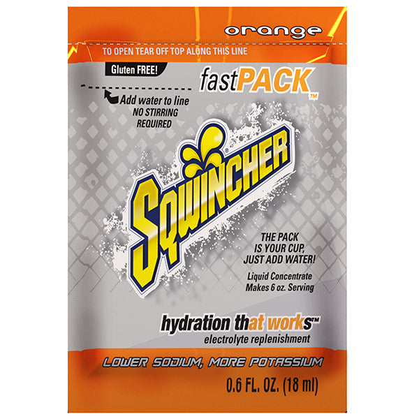 Sqwincher® FastPack® Single Serve, 0.6 oz Packs, 6 oz Yield, Orange, 4 Boxes/50 Each