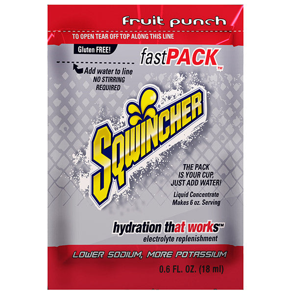 Sqwincher® FastPack® Single Serve, 0.6 oz Packs, 6 oz Yield, Fruit Punch, 4 Boxes/50 Each