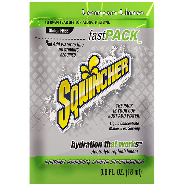 Sqwincher® FastPack® Single Serve, 0.6 oz Packs, 6 oz Yield, Lemon-Lime, 4 Boxes/50 Each