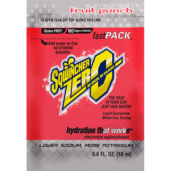 Sqwincher® FastPack® Zero Single Serve, 0.6 oz Packs, 6 oz Yield, Fruit Punch, 4 Boxes/50 Each