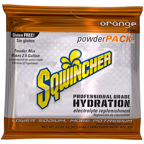 Sqwincher® Regular Powder Packs, 23.83 oz Packs, 2.5 gal Yield, Orange, 32/Case