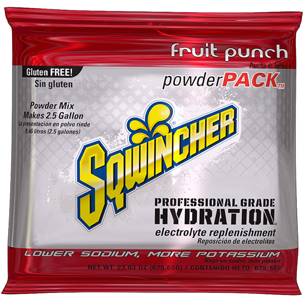 Sqwincher® Regular Powder Packs, 23.83 oz Packs, 2.5 gal Yield, Fruit Punch, 32/Case