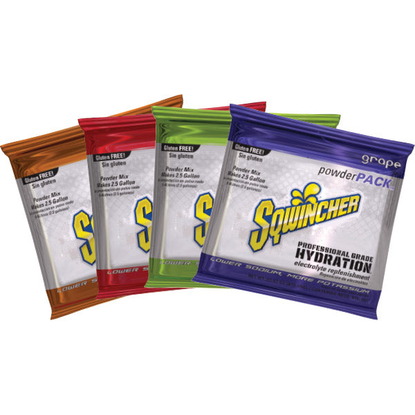Sqwincher® Regular Powder Packs, 23.83 oz Packs, 2.5 gal Yield, Assorted Flavors, 32/Case