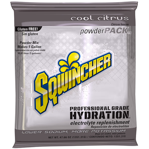 Sqwincher® Regular Powder Packs, 47.66 oz Packs, 5 gal Yield, Cool Citrus, 16/Case