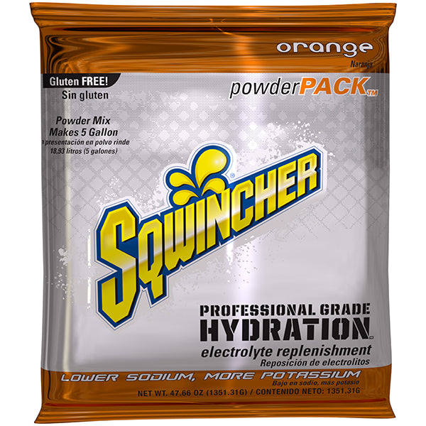 Sqwincher® Regular Powder Packs, 47.66 oz Packs, 5 gal Yield, Orange, 16/Case