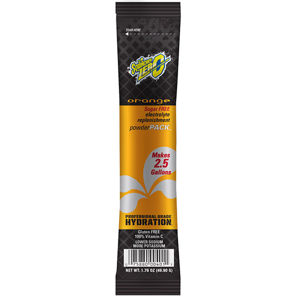 Sqwincher® Powder Pack™ Zero, 1.76 oz Packs, 2.5 gal Yield, Orange, 32/Case