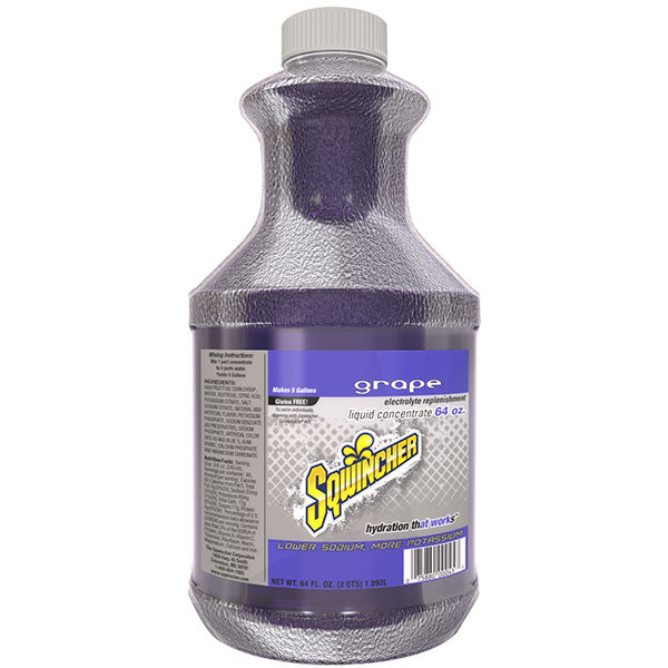 Sqwincher® Regular Liquid Concentrate, 64 oz Bottle, 5 gal Yield, Grape, 6/Case