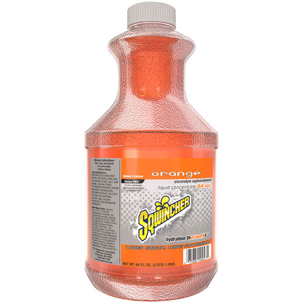 Sqwincher® Regular Liquid Concentrate, 64 oz Bottle, 5 gal Yield, Orange, 6/Case