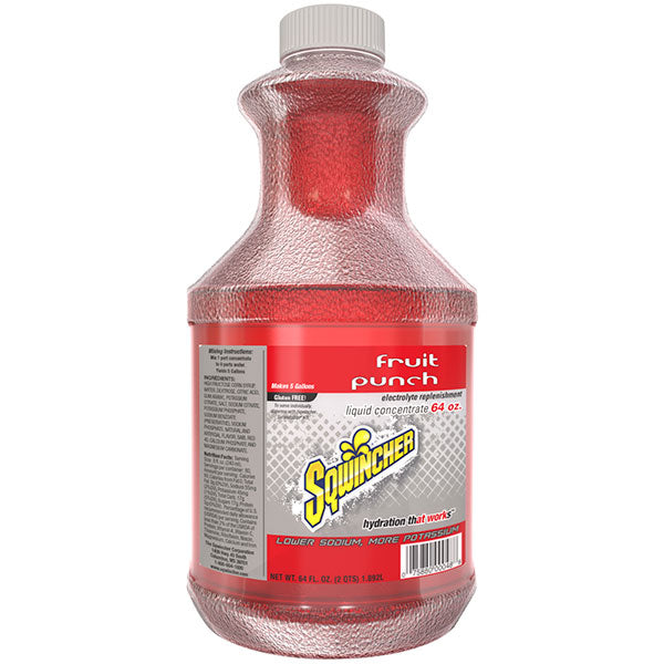 Sqwincher® Regular Liquid Concentrate, 64 oz Bottle, 5 gal Yield, Fruit Punch, 6/Case