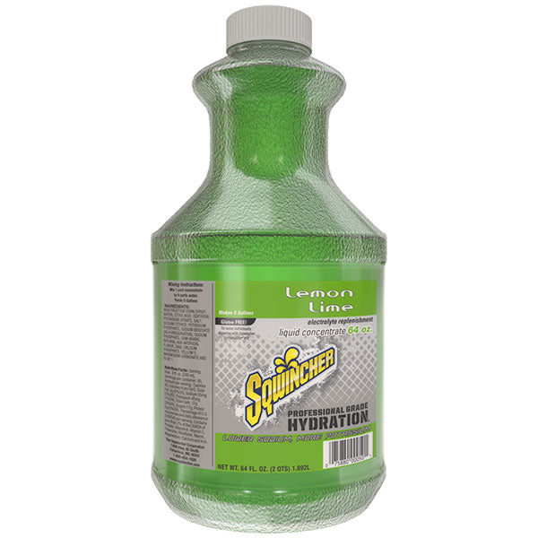 Sqwincher® Regular Liquid Concentrate, 64 oz Bottle, 5 gal Yield, Lemon-Lime, 6/Case
