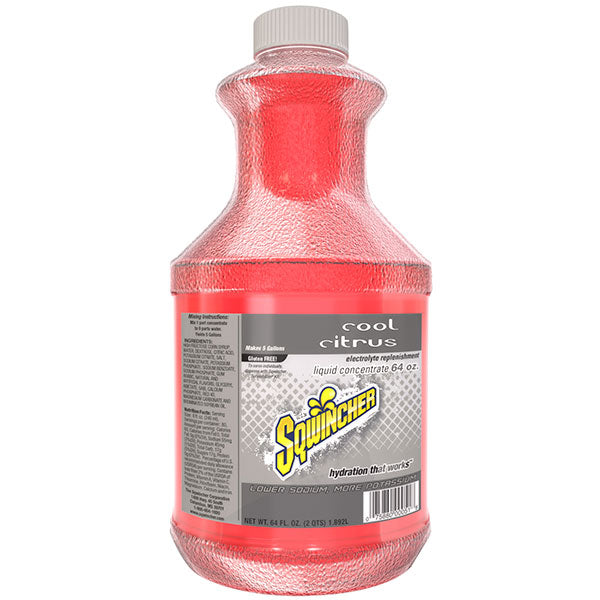 Sqwincher® Regular Liquid Concentrate, 64 oz Bottle, 5 gal Yield, Cool Citrus, 6/Case