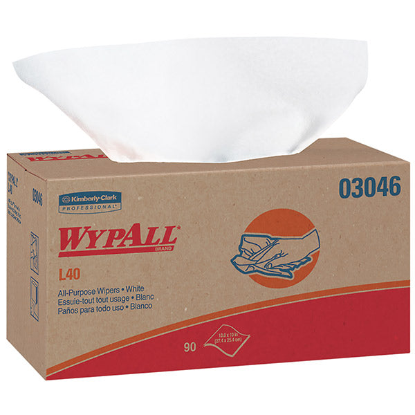 WypAll* L40 Wipers, Pop-Up Box, 10 13/16" x 10", White, 9 Boxes/90 Each
