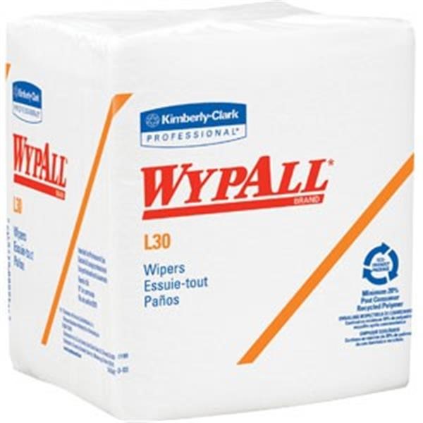 WypAll* L30 Wipers, 1/4-Fold, 12 1/2" x 12", White, 12 Packs/90 Each