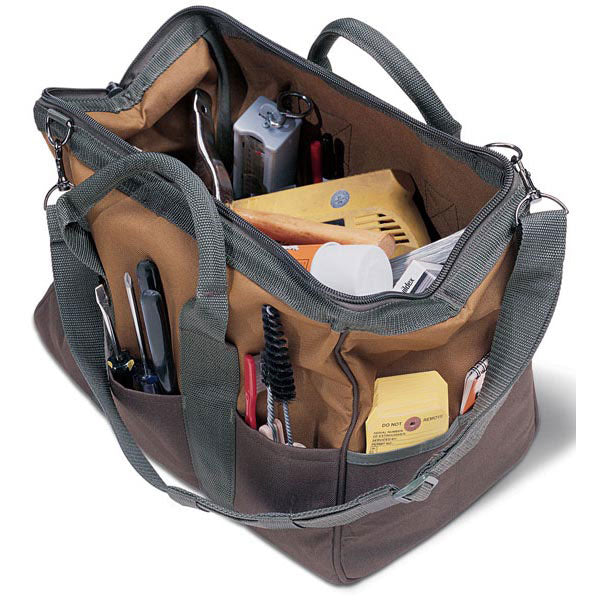 Bucket Boss® GateMouth® Tool Bag, 7"L x 9"H x 12"W, Brown/Green, 1/Each
