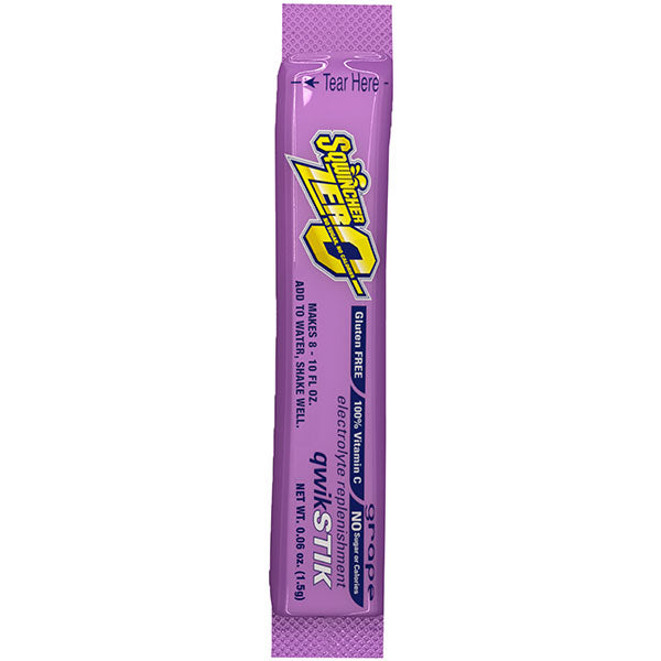 Sqwincher® QwikStik™ Zero Single Serve, 0.06 oz Packs, 8–10 oz Yield, Grape, 10 Bags/50 Each