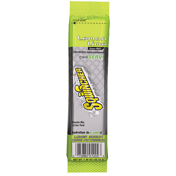 Sqwincher® QwikServ™ Single Serve, 1.26 oz Packs, 16.9 oz Yield, Lemon-Lime, 12 Bags/8 Each