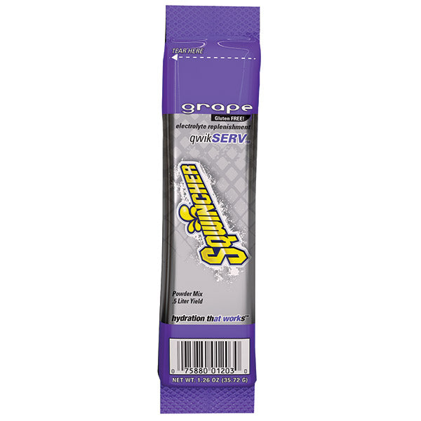 Sqwincher® QwikServ™ Single Serve, 1.26 oz Packs, 16.9 oz Yield, Grape, 12 Bags/8 Each