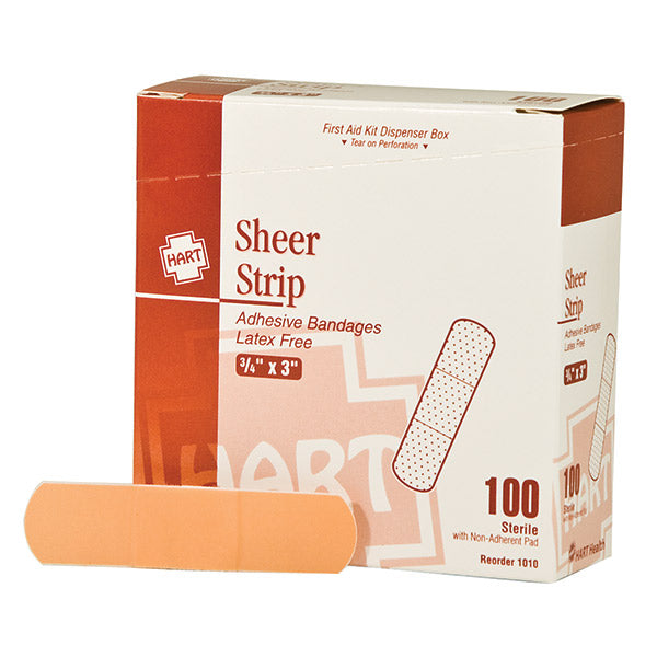 HART Health® Sheer Adhesive Bandage, Strip, 3/4" x 3", 100/Box