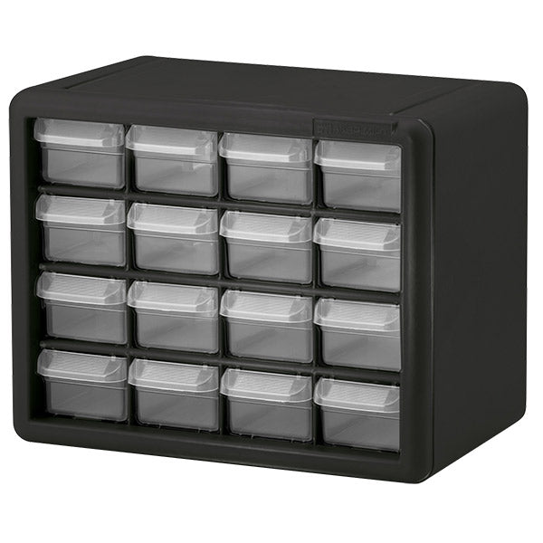 Akro-Mils® Plastic Storage Cabinet, 16 Drawer (Small), Black, 1/Each