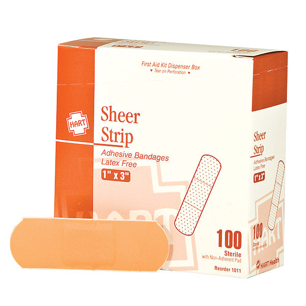 HART Health® Sheer Adhesive Bandage Strip, 1" x 3", 100/Box