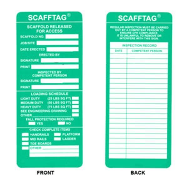 Brady® Scafftag® Inspection Inserts, 7 5/8" x 3 1/4", Green, 100/Pkg