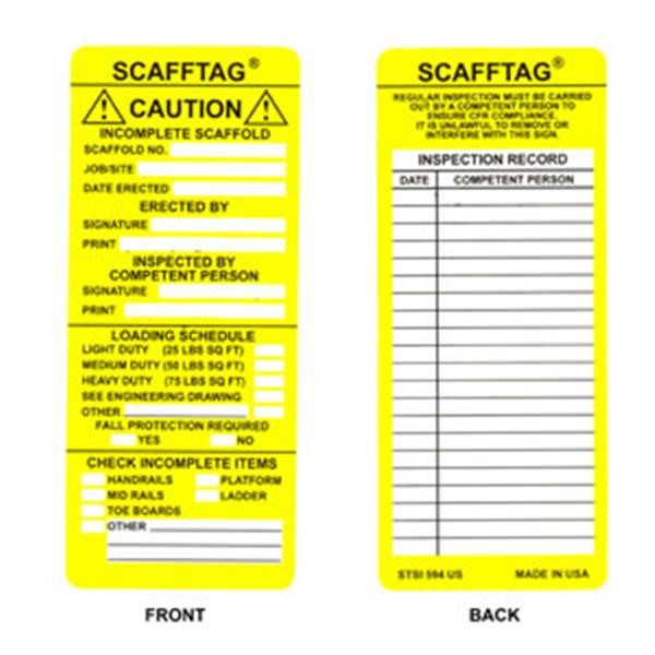 Brady® Scafftag® Caution Inserts, 7 5/8" x 3 1/4", Yellow, 100/Pkg