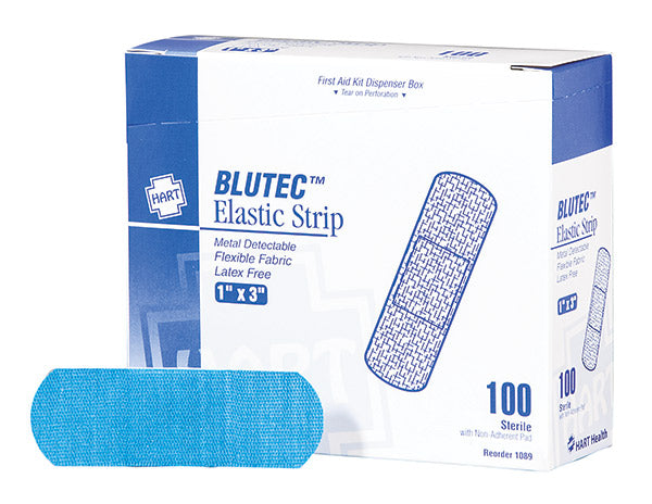 HART Health® Blutec™ Metal Detectable Elastic Adhesive Bandage, Strip, 1" x 3", 100/Box