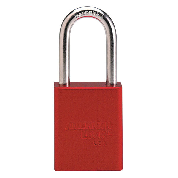 American Lock® 1100 Series Anodized Aluminum Safety Padlock, 1 1/2" Shackle, Red, 1/Each