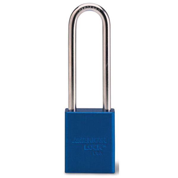 American Lock® 1100 Series Anodized Aluminum Safety Padlock, 3" Shackle, Blue, 1/Each