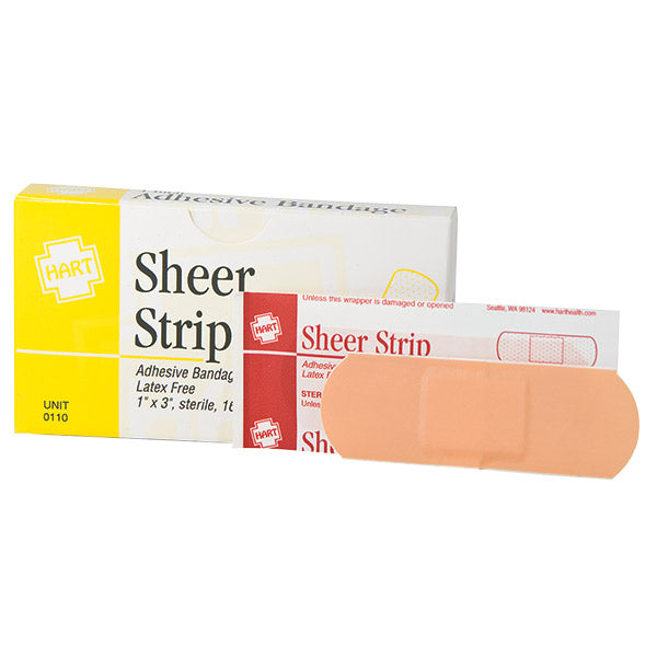 HART Health® Sheer Adhesive Bandage Strip, 1" x 3", 16/Box