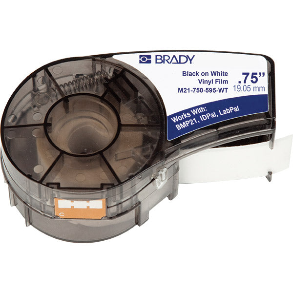 Brady® BMP®21 Mobile Printer Indoor/Outdoor Vinyl Labels, 3/4" x 21', Black/White, 1/Roll