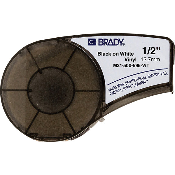 Brady® BMP®21 Mobile Printer Indoor/Outdoor Vinyl Labels, 1/2" x 21', Black/White, 1/Roll