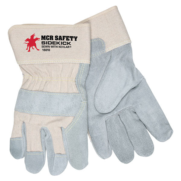 MCR Safety® SideKick® Single Leather Palm Gloves, Large, Natural/Gray, 12/Pair