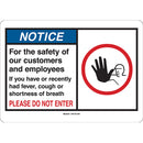 Brady® "Notice For the Safety of Our Customers and Employees..." Sign, Self-Sticking Polyester, 7" x 10", Blue/White, 1/Each