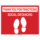 Brady® "Thank You For Practicing Social Distancing" Floor Sign, Red/White, 1/Each