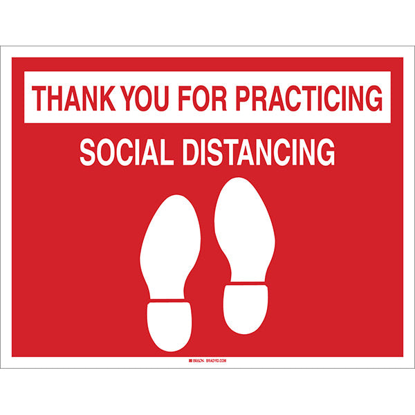 Brady® "Thank You For Practicing Social Distancing" Floor Sign, Red/White, 1/Each