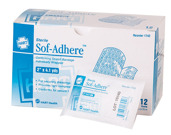 HART Health® Soft-Adhere™ Gauze Bandage, Sterile, 2" x 4.1 yards, 12/Box