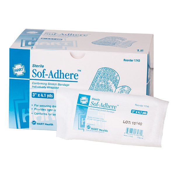 HART Health® Soft-Adhere Gauze Bandage, 3" x 4.1 yd, White, 12/Pkg