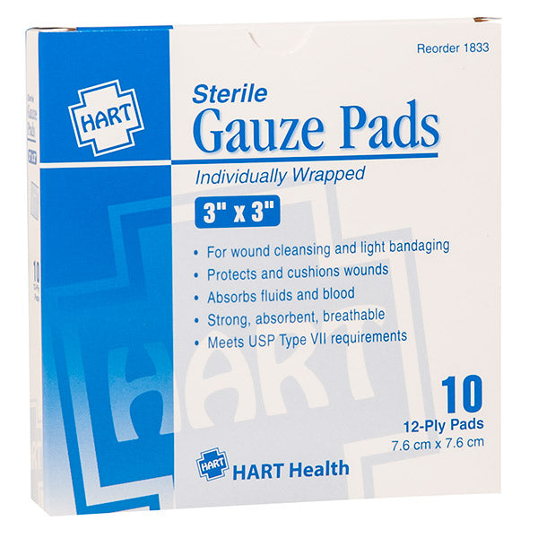 HART Health® Gauze Pads, 3" x 3", 10/Box