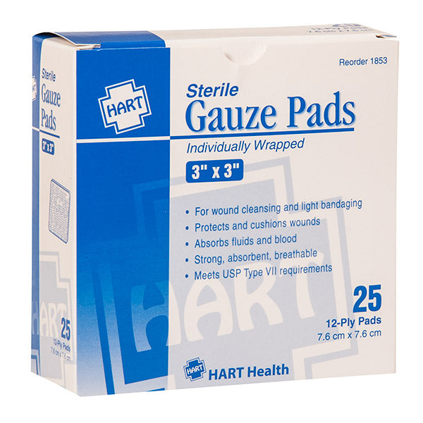 HART Health® Gauze Pads, 3" x 3", 25/Box