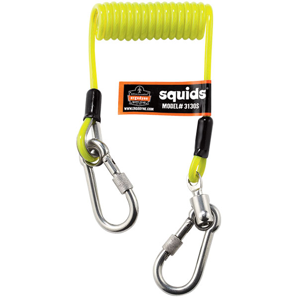 Ergodyne® Squids® 3130S Coiled Cable Lanyards, 6 1/2" (Coiled), 50" (Extended), 2 lb, Lime, 1/Each