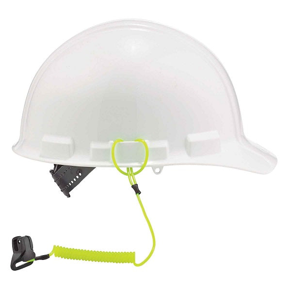 Ergodyne® Squids® 3158 Hard Hat Coil Lanyard, Clamp, Hi-Vis Lime, 1/Each