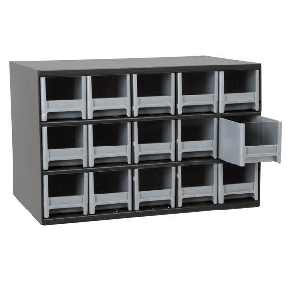 Akro-Mils® 19-Series Heavy-Duty Steel Storage Cabinet, 15 Drawer (Drawer Dimensions: 3 1/16"H x 3 3/16"W x 10 9/16"D), Gray, 1/Each
