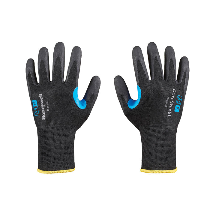 Honeywell CoreShield™ Micro-Foam Black Nitrile Coated Gloves w/ HPPE/Steel Black Liner, 13 ga, A5/E, Medium, Black/Blue, 1/Pair