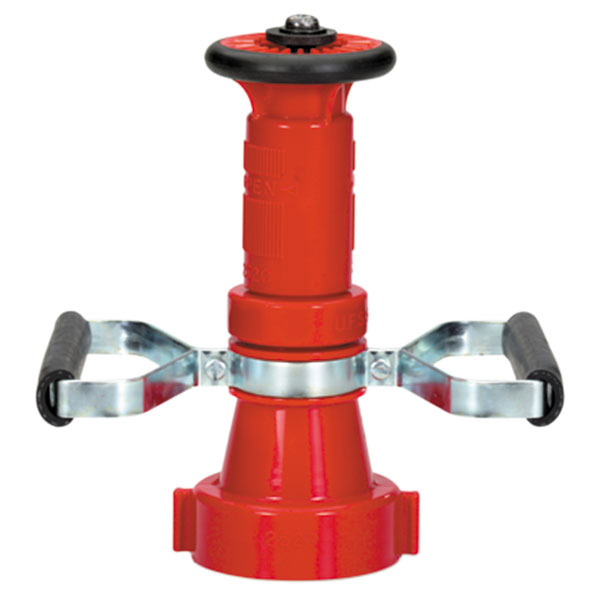 Adjustable Polycarbonate Fire Hose Nozzle w/ Handles, 2 1/2" NST, Fog/Stream/Shutoff, 150 gpm, Red, 1/Each