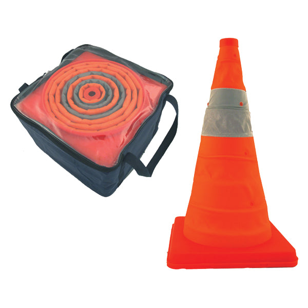 Cortina Pack & Pop Collapsible Cones w/ Light & Feet, 28", Orange, 4/Pkg
