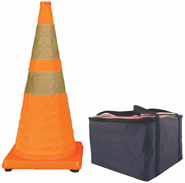 Cortina Pack & Pop Collapsible Cones w/ Light & Feet, 28", Orange, 5/Pkg