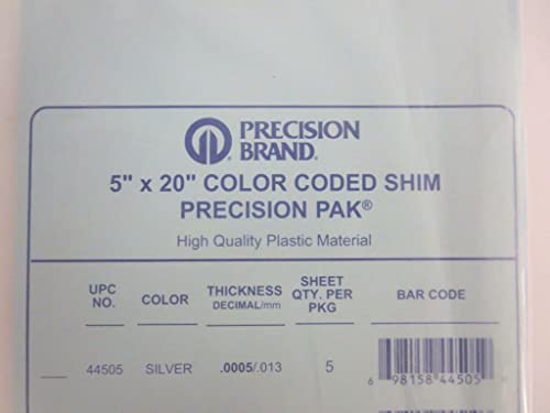 PRECISION BRAND .0005 SILVER 5"X20" PLASTIC COLOR CODED SHIM (1 SHE)